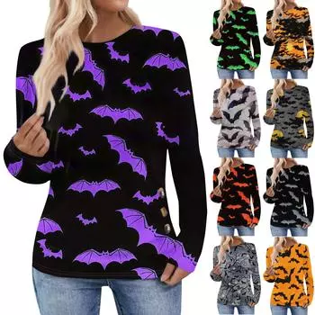 Женская повседневная элегантная удобная модная футболка с круглым вырезом Топ с принтом на Хэллоуин XXXL серый