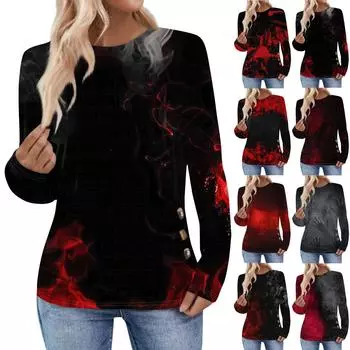 Женская повседневная элегантная удобная модная футболка с круглым вырезом Топ с принтом на Хэллоуин XL киноварь