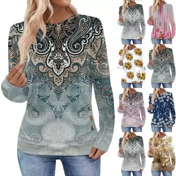 Женская повседневная элегантная удобная модная футболка с круглым вырезом и цветочным принтом, топ XL