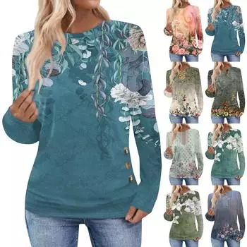 Женская повседневная элегантная удобная модная футболка с круглым вырезом и цветочным принтом, топ XXXL