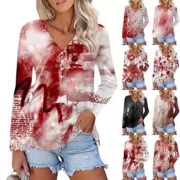 Женская повседневная элегантная удобная модная футболка с V-образным вырезом и принтом на Хэллоуин XXL