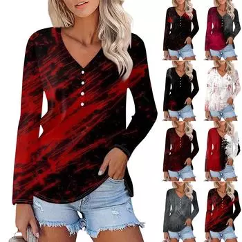 Женская повседневная элегантная удобная модная футболка с V-образным вырезом и принтом на Хэллоуин M киноварь