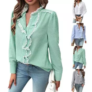 Женская повседневная элегантная удобная рубашка с круглым вырезом и длинным рукавом, контрастного цвета в полоску L чёрный