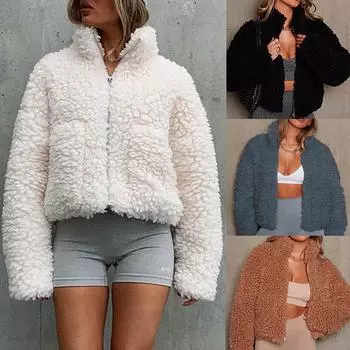 Женская повседневная бархатная повседневная куртка с высоким воротником и длинными рукавами на пуговицах L бежевый