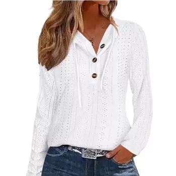 Женская повседневная белая футболка с длинным рукавом и капюшоном L белый