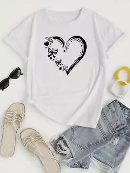 Женская повседневная белая футболка с простым принтом S