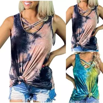 Женская повседневная блузка без рукавов с U-образным вырезом, свободный пуловер Bandhnu, топы на бретелях L темно-синий