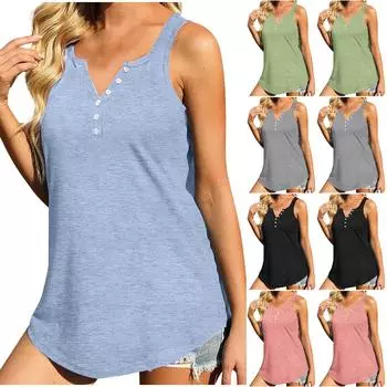 Женская повседневная блузка без рукавов с v-образным вырезом, свободный однотонный пуловер на пуговицах, топы на бретелях L чёрный