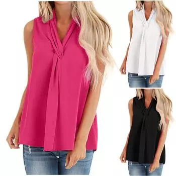 Женская повседневная блузка без рукавов с v-образным вырезом, свободный однотонный пуловер, топы на бретелях L чёрный