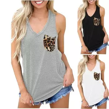 Женская повседневная блузка без рукавов с v-образным вырезом, свободный карманный пуловер, топы на бретелях L чёрный