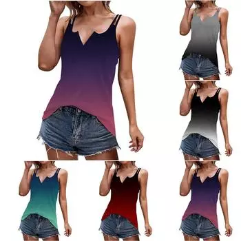 Женская повседневная блузка без рукавов с v-образным вырезом, свободный пуловер с градиентом, майки XXL чёрный