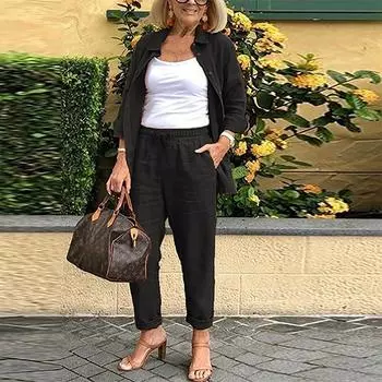 Женская повседневная блузка и брюки, комплект из двух частей, брючный костюм XXXXXL