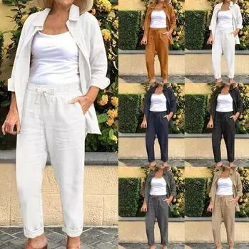 Женская повседневная блузка и брюки, комплект из двух частей, брючный костюм XXXXXL