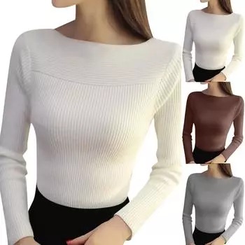 Женская повседневная блузка с длинным рукавом и круглым вырезом из шамбре One Size кофейный