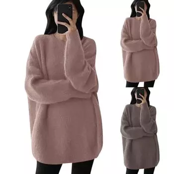 Женская повседневная блузка с длинным рукавом и круглым вырезом из шамбре One Size коричневый