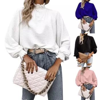 Женская повседневная блузка с длинным рукавом и круглым вырезом из шамбре M