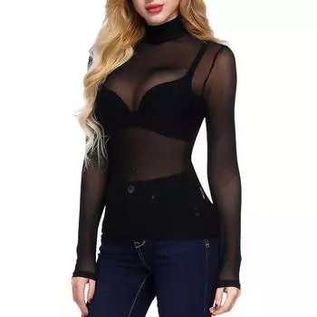 Женская повседневная блузка с длинным рукавом и высоким воротом, прозрачная сетчатая кокетливая рубашка Addswhich XXXL белый