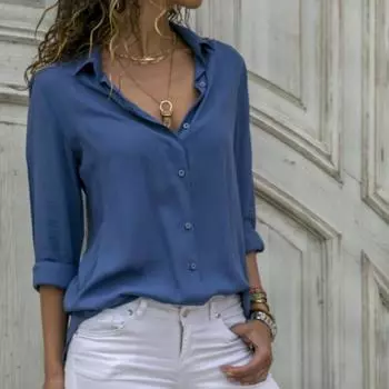 Женская повседневная блузка с длинным рукавом весна-лето новый большой размер шифон элегантный свободный однотонный офисный короткий рубашка S белый