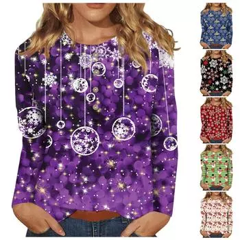 Женская повседневная блузка с длинными рукавами и принтом в виде рождественской пуговицы на шее XL фиолетовый