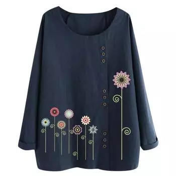 Женская повседневная блузка с длинными рукавами и длинными рукавами с принтом больших размеров, топы XXL зелёный