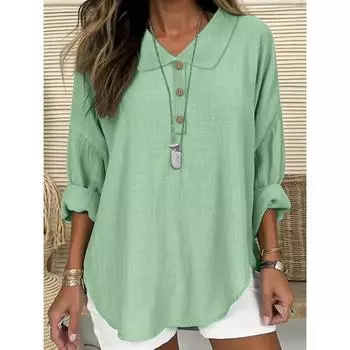 Женская повседневная блузка с лацканами и пуговицами, весенняя хлопковая блузка, льняные топы, однотонная повседневная женская дышащая рубашка с длинными рукавами M белый