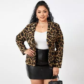 Женская повседневная блузка с леопардовым кардиганом с отложным воротником и длинным рукавом 2XL темно серый