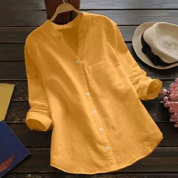 Женская повседневная блузка с принтом кота, V-образный вырез, длинный рукав, свободные блузки, рубашки, топы, женский однотонный льняной элегантный топ с коротким рукавом S белый