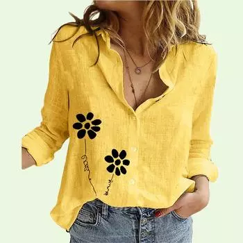 Женская повседневная блузка с принтом кота, женская модная рубашка с воротником-лацкан, тонкий хлопковый льняной топ S белый