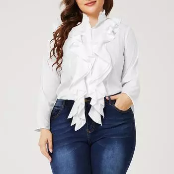 Женская повседневная блузка с v-образным вырезом и длинными рукавами S чёрный