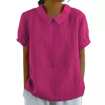 Женская повседневная блузка с воротником «Питер Пэн», летняя свободная хлопковая блузка, льняные топы, однотонная повседневная женская дышащая рубашка с коротким рукавом M белый