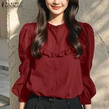 Женская повседневная блузка ZANZEA с круглым вырезом и длинными рукавами 4XL красный