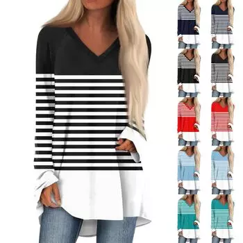 Женская повседневная длинная свободная футболка с длинными рукавами и v-образным вырезом с цветочным принтом XL