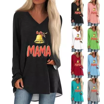 Женская повседневная длинная свободная футболка с длинными рукавами и v-образным вырезом с цветочным принтом XXXXL