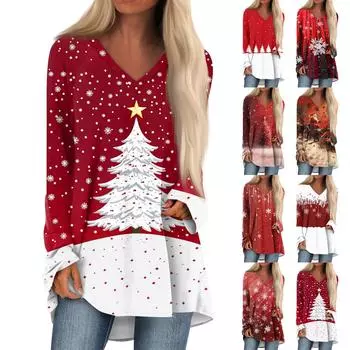 Женская повседневная длинная свободная футболка с длинными рукавами и v-образным вырезом с цветочным принтом XL