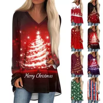 Женская повседневная длинная свободная футболка с длинными рукавами и v-образным вырезом с цветочным принтом L фиолетовый