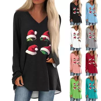 Женская повседневная длинная свободная футболка с длинными рукавами и v-образным вырезом с цветочным принтом M белый