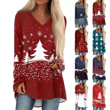 Женская повседневная длинная свободная футболка с длинными рукавами и v-образным вырезом с цветочным принтом XXXL