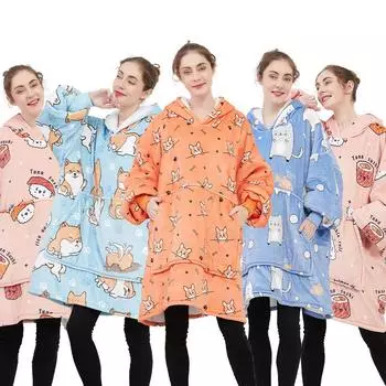 Женская повседневная домашняя одежда, зимнее плюшевое теплое пальто для ленивых, повседневная одежда для беременных, свитер с капюшоном из овчины M