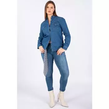 Женская повседневная джинсовая рубашка синяя