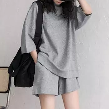 Женская повседневная футболка, блузка, топ, костюм, простые праздничные короткие брюки S серый