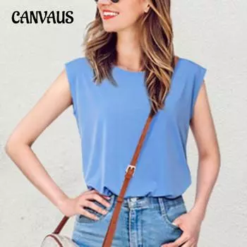 Женская повседневная футболка больших размеров без рукавов с круглым вырезом, свободные однотонные топы S чёрный