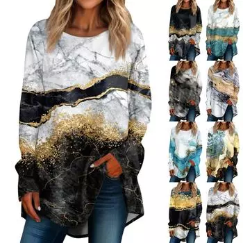 Женская повседневная футболка больших размеров с длинными рукавами и круглым вырезом с принтом, верхний пуловер XXXL белый