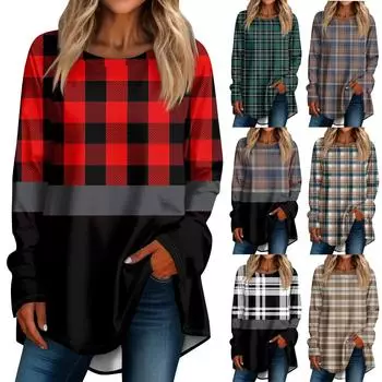 Женская повседневная футболка больших размеров с длинными рукавами и круглым принтом, верхний пуловер S красный