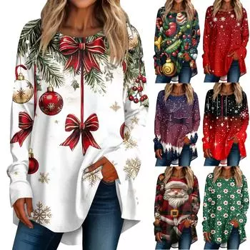 Женская повседневная футболка больших размеров с длинными рукавами и круглым принтом, верхний пуловер L чёрный