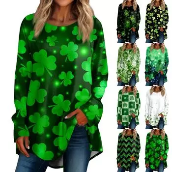 Женская повседневная футболка больших размеров с длинными рукавами и круглым вырезом с принтом, верхний пуловер S