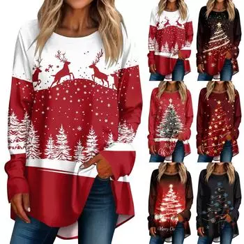 Женская повседневная футболка больших размеров с длинными рукавами и круглым принтом, верхний пуловер XXXL чёрный