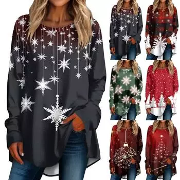 Женская повседневная футболка больших размеров с длинными рукавами и круглым принтом, верхний пуловер XXL