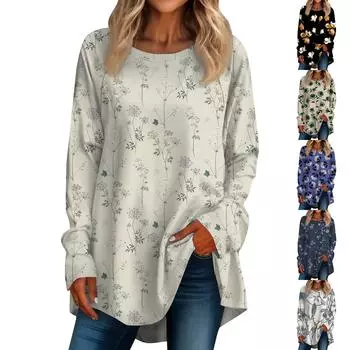 Женская повседневная футболка больших размеров с длинными рукавами и круглым принтом, топ XXL
