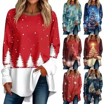 Женская повседневная футболка больших размеров с длинными рукавами и круглым принтом, верхний пуловер M