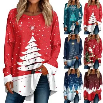 Женская повседневная футболка больших размеров с длинными рукавами и круглым принтом, верхний пуловер XXXL